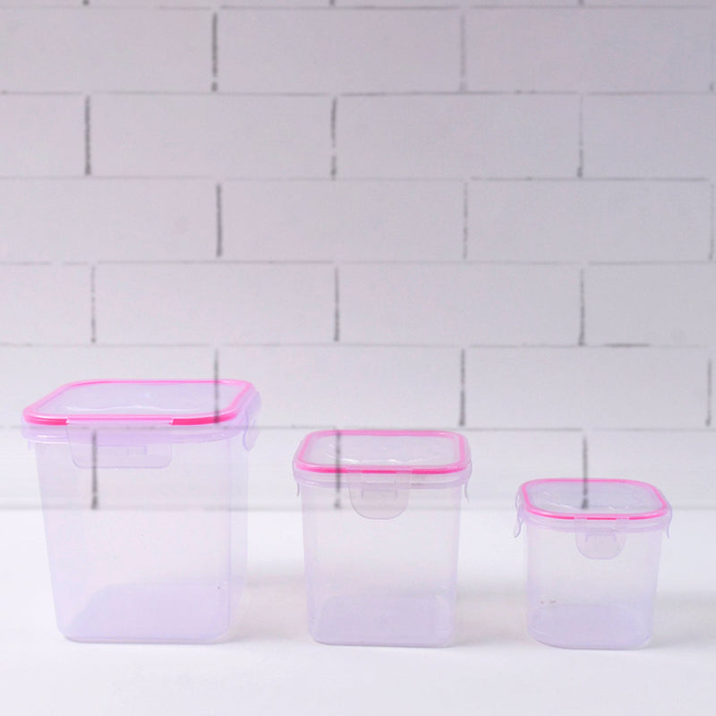 Multipurpose kitchen storage containers with clear plastic and air lock