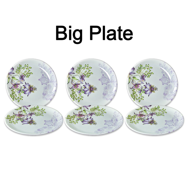 High-quality 32-piece plastic tableware set displayed on a table.