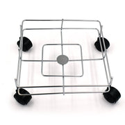 Close-up of the polished stainless steel material of the sturdy oil stand.