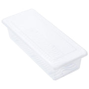 Plastic container with lid and drain plate, ideal for vegetable storage in the fridge.