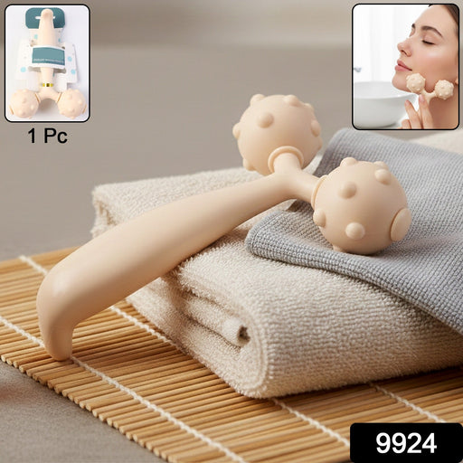 Compact dual ball massage roller designed for facial and body skin toning