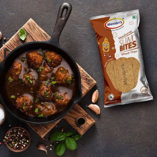 Maniarr's Slim Bite Manchurian Khakhra pack, showcasing its savory flavour and healthy snack appeal.