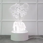 3D Illusion LED Night Lamp projecting floating house and balloons 3D effect