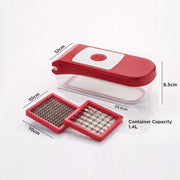 Ganesh red food processor, showing its ergonomic handle and robust build.