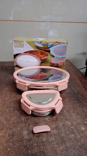 Side View of Stainless Steel Lunch Box Set in Pink with Leakproof Features