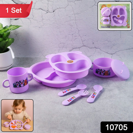Kids Dining Tableware Set with mug, spoon, fork, and sectioned plate