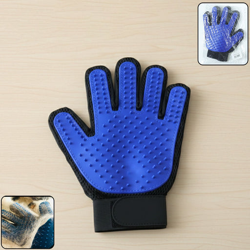 Pet grooming deshedding glove with soft massage bristles in mix color