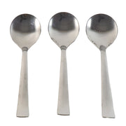Close view of rust-resistant stainless steel spoons from the set