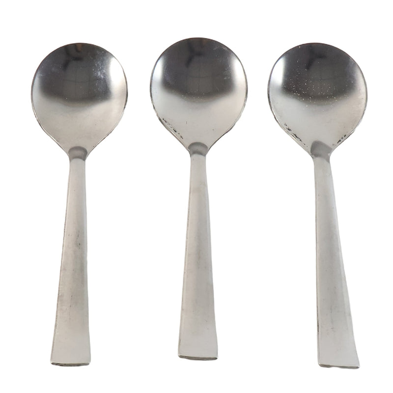 Close view of rust-resistant stainless steel spoons from the set