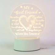 Close-up of acrylic acrylic plate with intricate friendship design in 3D LED lamp