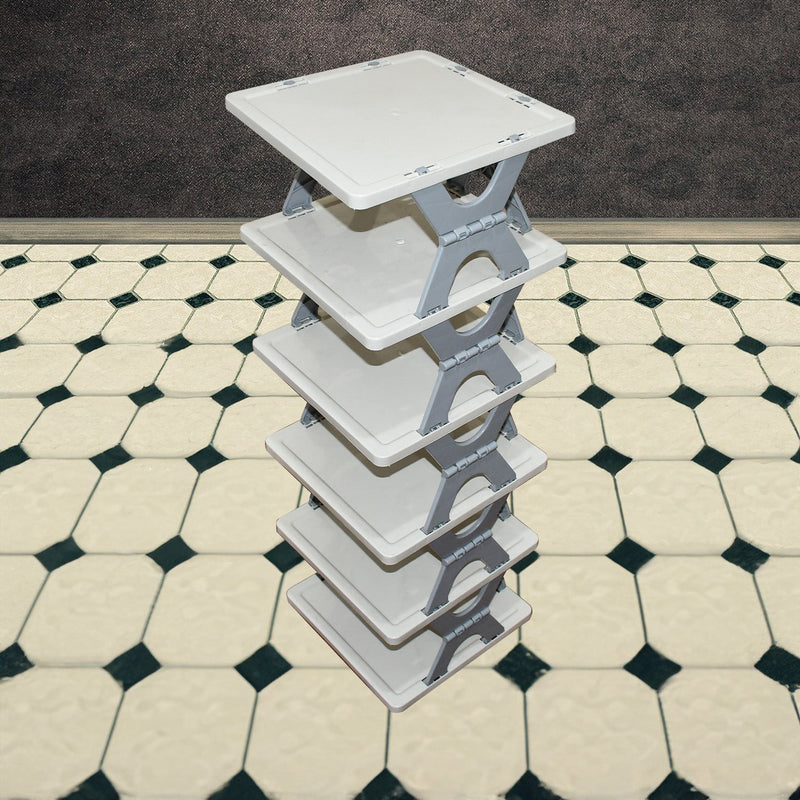 Side view showcasing the sturdy ABS construction of the 6-layer shoe rack.