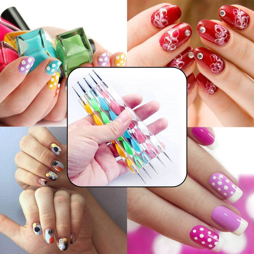 Nail art dotting tool set of 5 pens with colorful tips for womenÕs nail design.