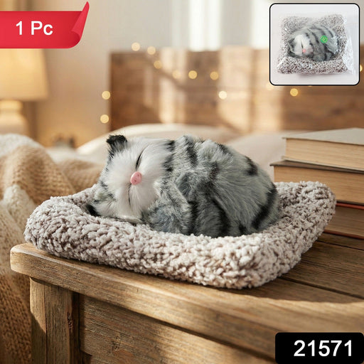 Cute car dashboard cat plush toy with a peaceful closed-eye design