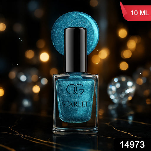 Hand with nails painted in sparkling Aqua Bluebell glitter nail paint.