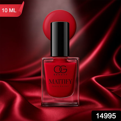 Red matte nail polish applied to fingernails, showcasing a chic, quick-dry finish.