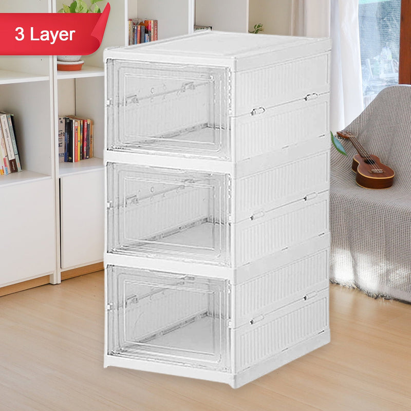 Organivo 3-layer stackable storage rack for clothes and kitchen items.
