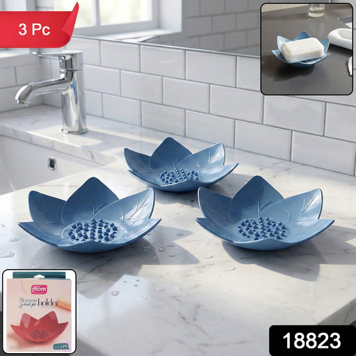 3-piece decorative lotus blossom soap holder set on counter