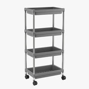 Stainless steel framed multi-tier rolling cart with plastic shelves