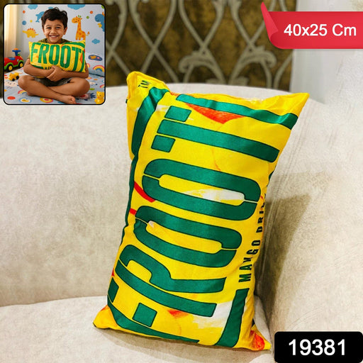 Close-up of kids pillow with soft plush fabric and cartoon design