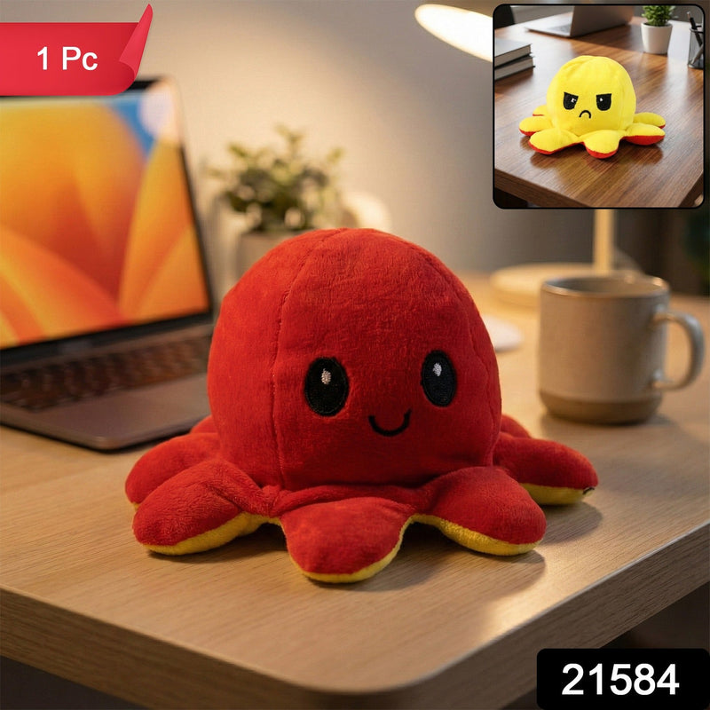 Soft reversible octopus plush toy for mood expression and comfort