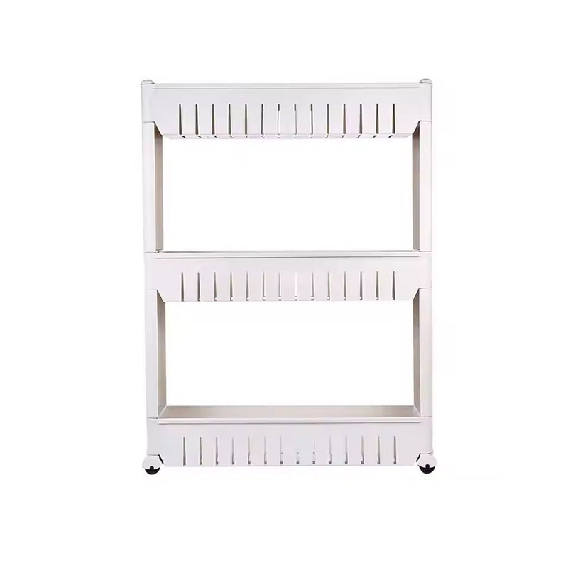 Diagram showing the dimensions of the slim storage rack for fitting into narrow spaces.