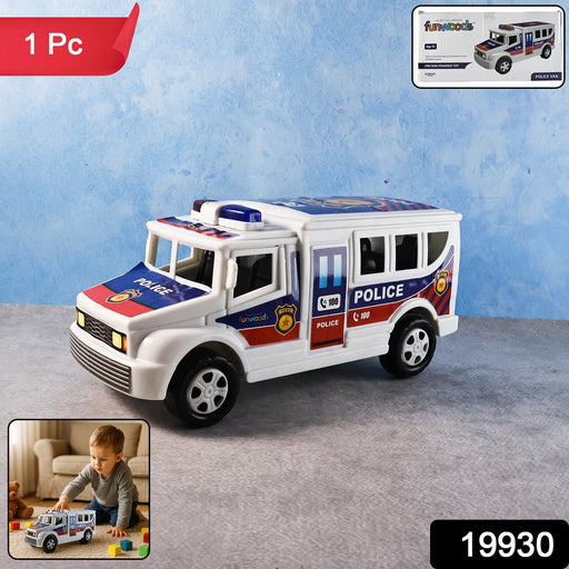 Close-up of Police Van Toy showing bright police decals and detailed design