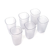 Angled view of the Ganesh 350ml polycarbonate glass set, highlighting transparency.