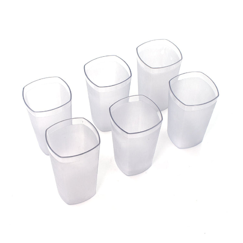 Angled view of the Ganesh 350ml polycarbonate glass set, highlighting transparency.