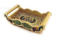 2125 Peacock Design Glass with Handle and Handicraft Serving Tray Set 