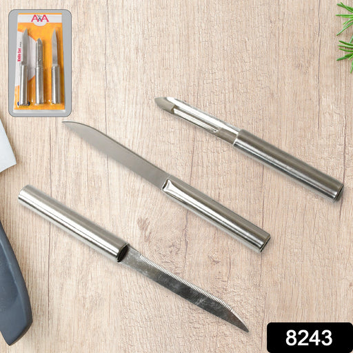 Close-up of Cisora stainless steel kitchen knives showcasing their sharp blades