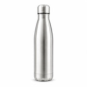 Stainless steel water bottle on white background
