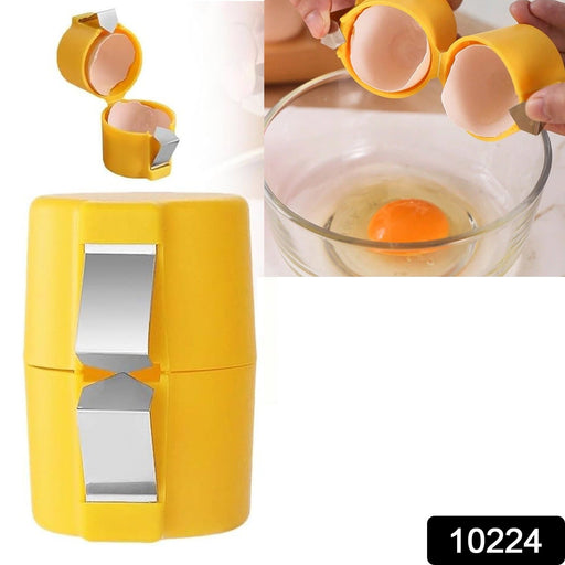 Close-up of the Egg Shell Opener mechanism cracking a raw egg cleanly.