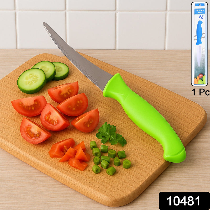 Ergonomic kitchen utility knife ideal for vegetable and fruit slicing.