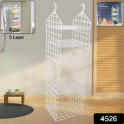 Side view showcasing the five distinct layers of this space-saving clothes storage rack.