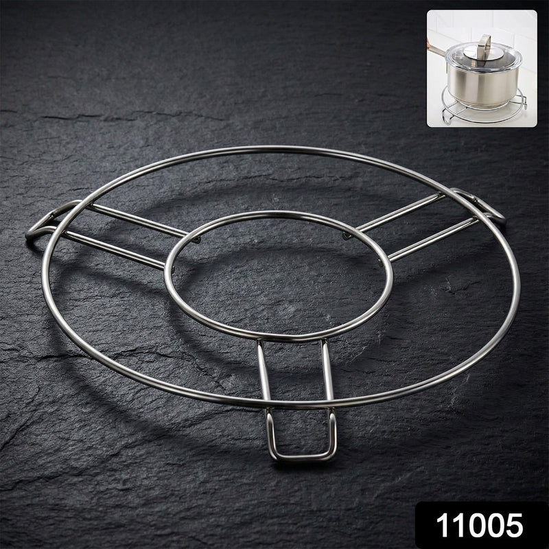 Non-slip ring trivet ensuring cookware stability on stainless steel hot pot stand