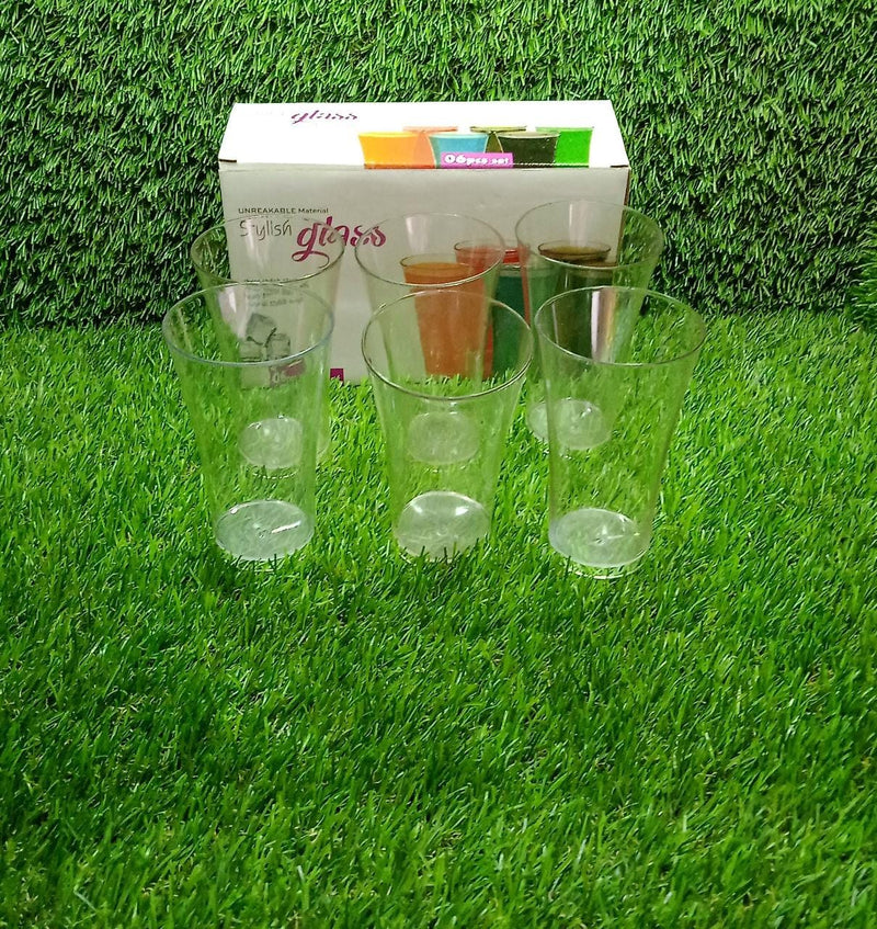 Serve Stellar's set of six transparent plastic glasses for daily use.