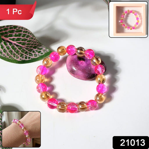 Glossy transparent stretch bracelet showcasing elastic band fit