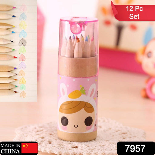 Assorted mini coloured pencils and a manual sharpener for young artists.