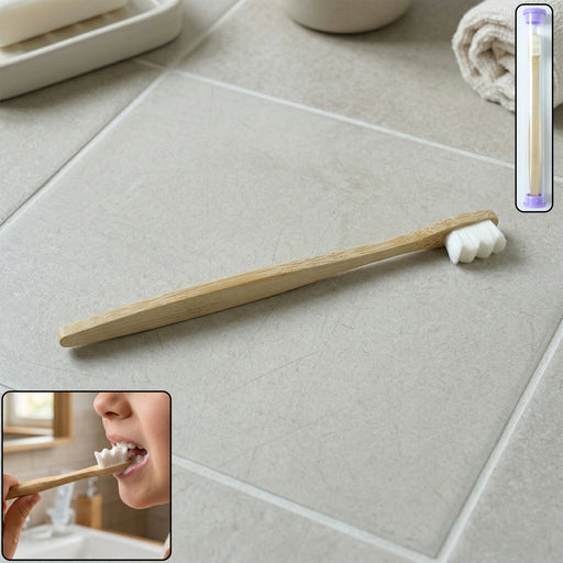 Eco-friendly wooden toothbrush with soft bristles and natural handle