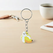 Decorative banana cartoon keychain with metal ring used as bag charm