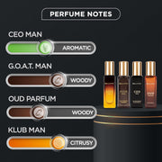Close-up of the Bellavita men's luxury perfume bottles