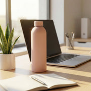 Reusable insulated stainless steel drinking bottle designed for hot and cold drinks