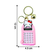 Mini digital calculator keychain with cartoon cat design showing buttons