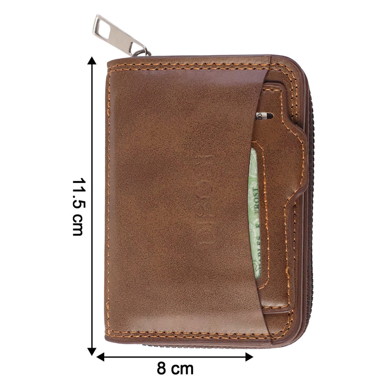 Zip closure card holder wallet highlighting stitched edges and sleek finish