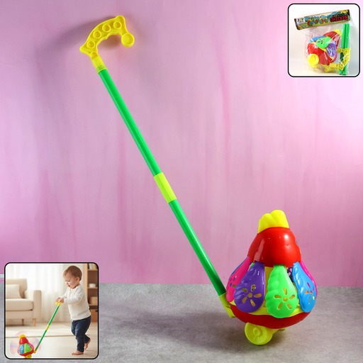 Vibrant chicken push toy for toddlers with rolling sound and interactive features