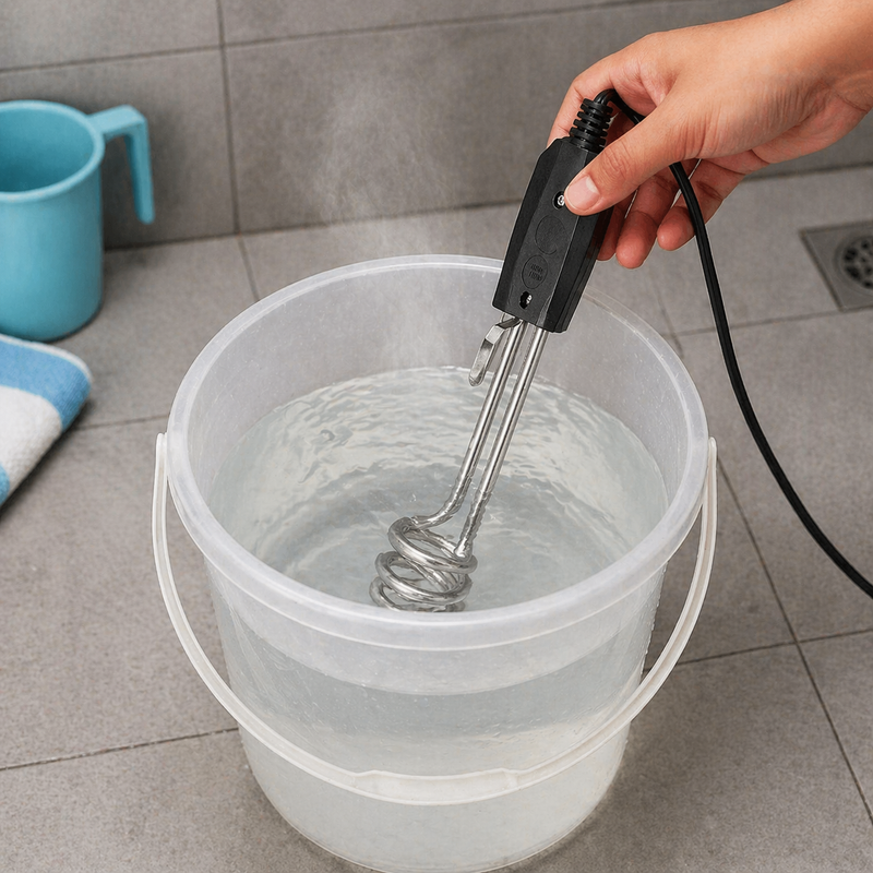 Durable copper heating element of the electric immersion water heater.