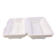 Close-up view of eco-friendly bagasse food container box