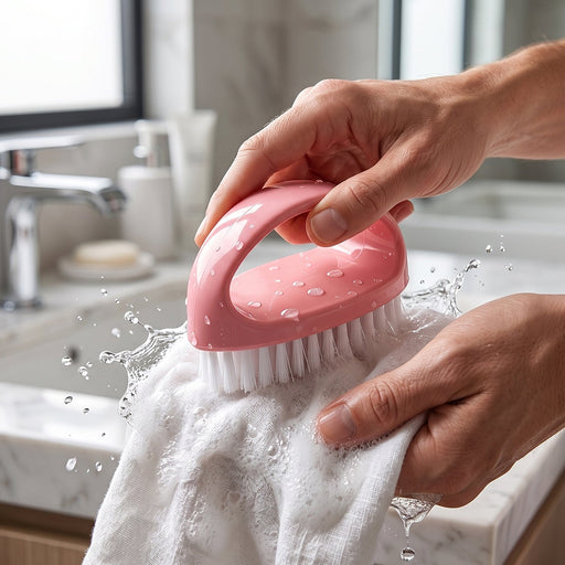 Green multi-purpose cleaning brush with ergonomic handle for household cleaning