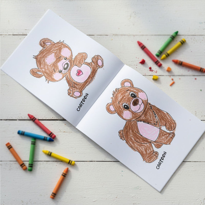 Variety of themed pages inside kids colouring books set