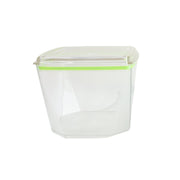 Organized kitchen shelves with stackable leak-proof food containers